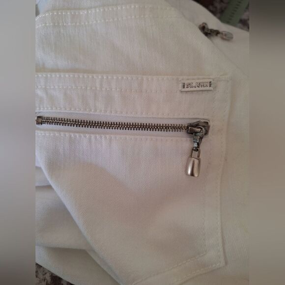 St.John white cotton low-rise trousers with zippers size 4 - Picture 6 of 11